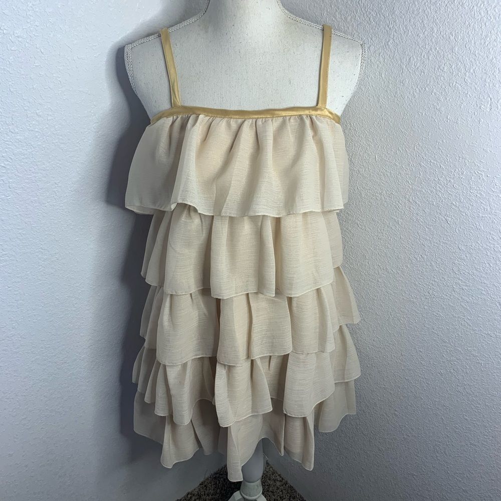 Erin Fetherston Cream w/ Gold Strapes Ruffle Dress